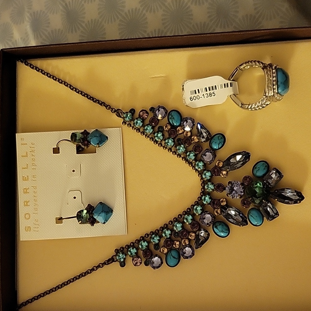 Purple turquoise necklace, earrings and ring set